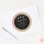 Luxurieuze zwarte roze goudkleurige productlabels ronde sticker (Envelop)