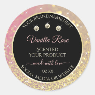 Luxurieuze zwarte roze goudkleurige productlabels ronde sticker