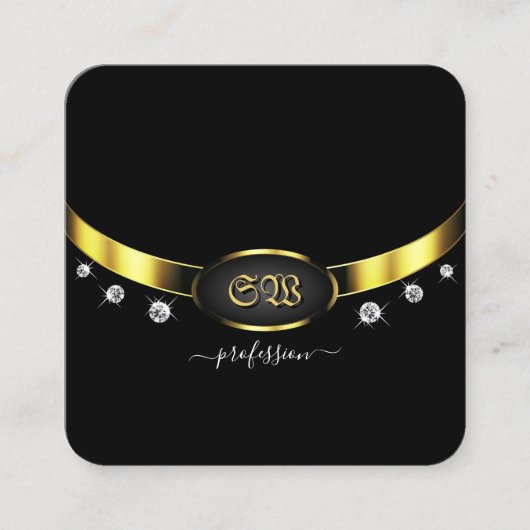 Luxuriezwart en goud met Monogram Diamonds Vierkante Visitekaartje (Voorkant)
