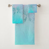 LUXURIOUS AQUA PEACH MARBLE TOWEL SET BAD HANDDOEK (Insitu)