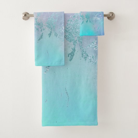 LUXURIOUS AQUA PEACH MARBLE TOWEL SET BAD HANDDOEK (Insitu)