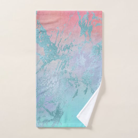 LUXURIOUS AQUA PEACH MARBLE TOWEL SET BAD HANDDOEK (Handdoek)
