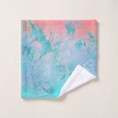 LUXURIOUS AQUA PEACH MARBLE TOWEL SET BAD HANDDOEK (Wasdoekje)