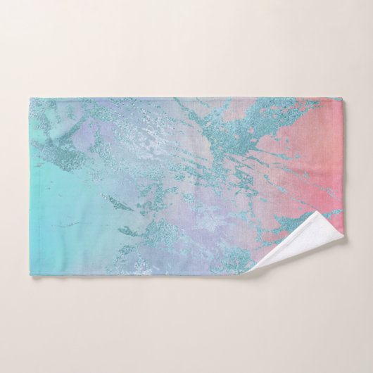 LUXURIOUS AQUA PEACH MARBLE TOWEL SET BAD HANDDOEK (Handdoek)