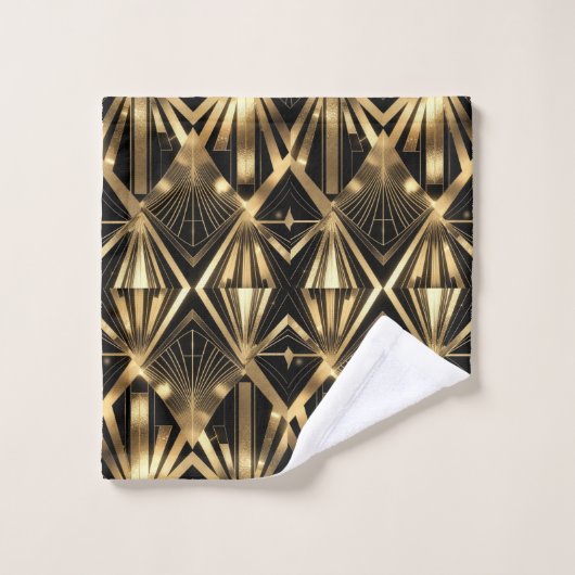 Luxurious Art Deco Geometric Gold and Black Bad Handdoek (Wasdoekje)