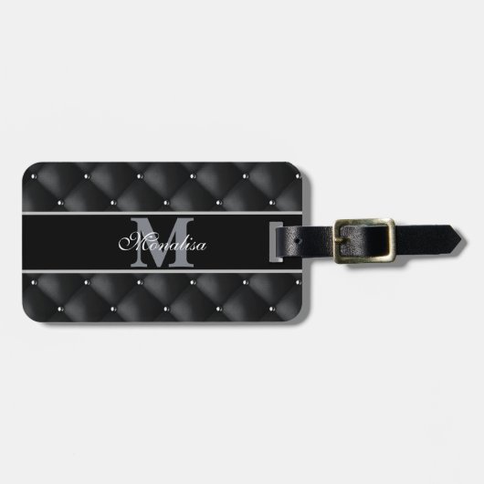 luxurious black design monogramed personalized   bagagelabel (Voorkant horizontaal)
