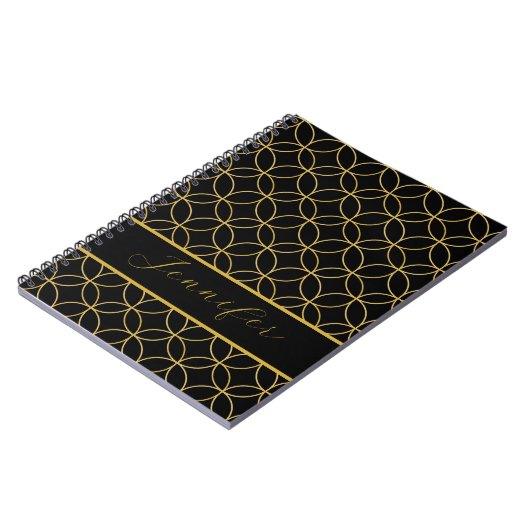 Luxurious Black & Gold Circles Personalized Notitieboek (Linkerzijde)