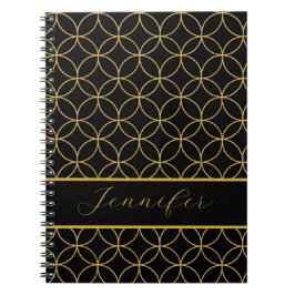 Luxurious Black & Gold Circles Personalized Notitieboek
