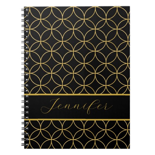 Luxurious Black & Gold Circles Personalized Notitieboek (Voorkant)