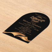 Luxurious Black Gold Retirement Party Acryl Uitnodigingen (Laagn)