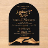 Luxurious Black Gold Retirement Party Acryl Uitnodigingen (Voorkant)