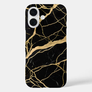 Luxurious Black Marble with Gold Veins iPhone 16 Hoesje