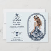 Luxurious Blue Oval Frame Charming Quinceañera Kaart (Voorkant)