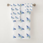 LUXURIOUS Blue White Butterfly TOWEL SET Bad Handdoek (Insitu)