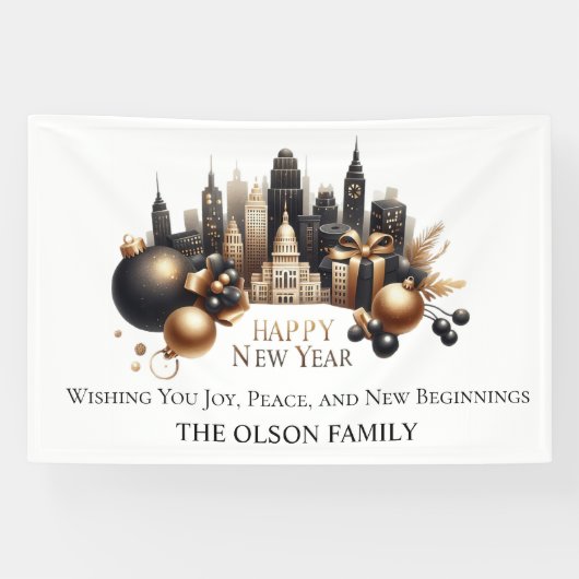 Luxurious Cityscape New Year’s Greeting Spandoek (Horizontaal)