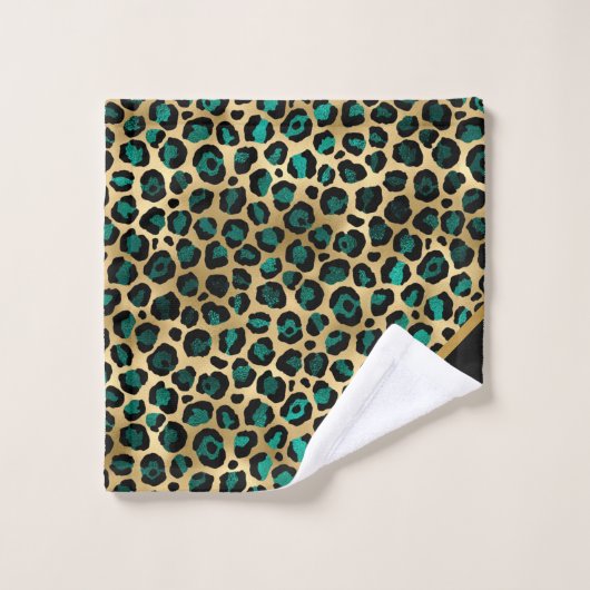 LUXURIOUS EMERALD GREEN LEOPARD GOLD BAD HANDDOEK (Wasdoekje)