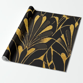 Luxurious Gold Abstract Floral Design on Black Bac Cadeaupapier