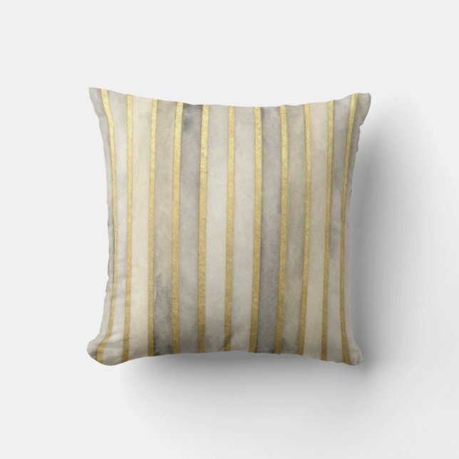 Luxurious, Gold Beigi Grey Stripes,Elegant, Modern Kussen (Voorkant)