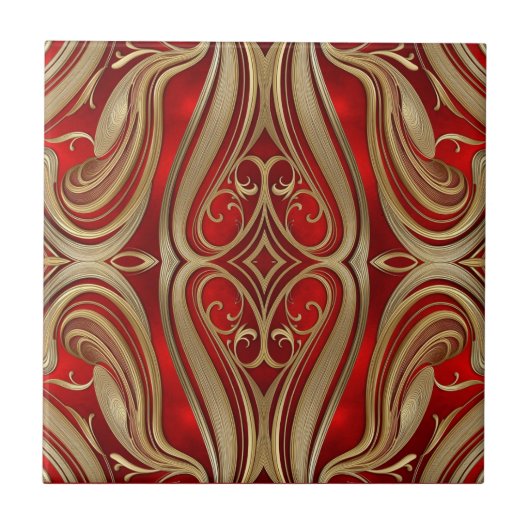 Luxurious Gold Diamond Motif on Red Pattern Tegeltje (Voorkant)