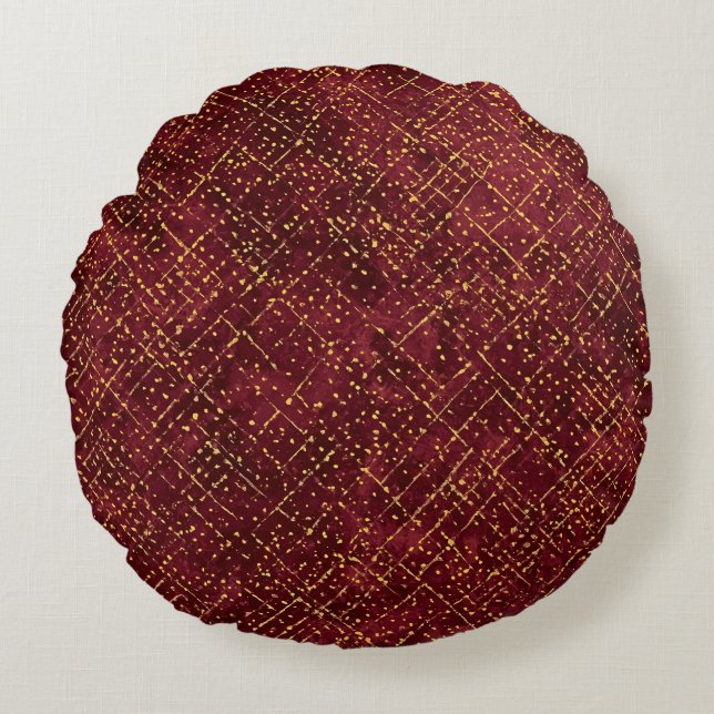 Luxurious Gold Maroon Pixels , Elegant, Modern Rond Kussen (Voorkant)