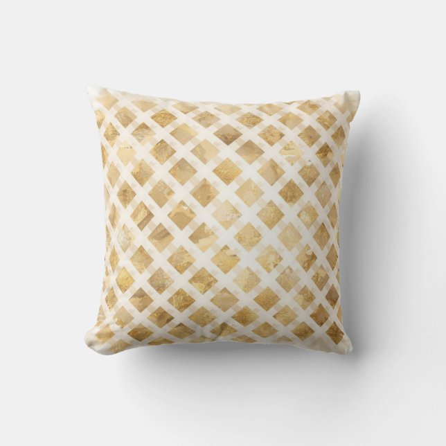 Luxurious, Gold White Lattice Pattern, Crisscross Kussen (Voorkant)