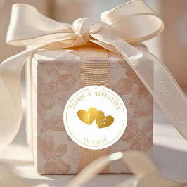 Luxurious Gold White Monogram Wedding Favor Gift Ronde Sticker
