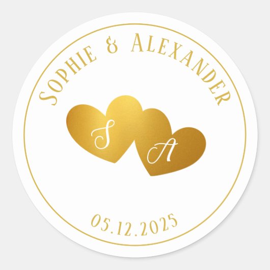 Luxurious Gold White Monogram Wedding Favor Gift Ronde Sticker (Voorkant)