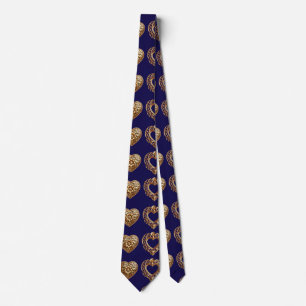 Luxurious Golden Baroque Hearts Pattern on Navy Bl Stropdas