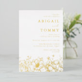 Luxurious Golden Floral Wedding Folie Uitnodiging (Staand Voorkant)