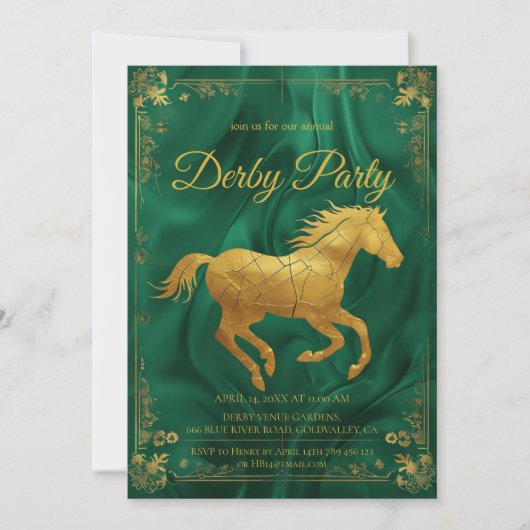 Luxurious Golden Horse Derby Party Invitation with (Devant)