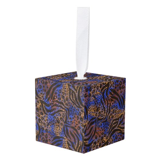Luxurious Leopard and Zebra Print Pattern Kubus Ornament (Voorkant hoekig)