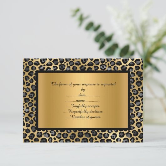 LUXURIOUS LEOPARD PATTERNED RSVP ANNOUCTION KAART (Staand voorkant)