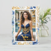 Luxurious Navy Blue & Gold Exquisite Tiara XV's Kaart (Staand voorkant)