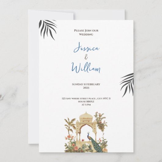 luxurious peacock palace wedding invitation kaart (Voorkant)