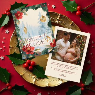 Luxurious Red and Gold Christmas Ornament Photo Feestdagenkaart