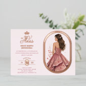 Luxurious Rose Gold Oval Frame Charming MIs XV Folie Uitnodiging (Staand Voorkant)