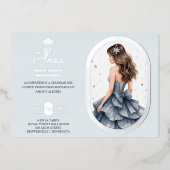 Luxurious Silver Oval Frame Charming Quinceañera Folie Uitnodiging (Voorkant)