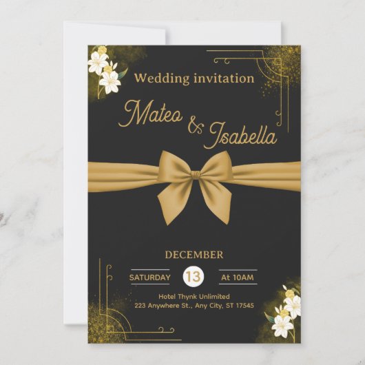 Luxurious wedding invitation in gold (Devant)