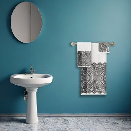 LUXURIOUS ZWART Lace Sheen Design Bath Set Bad Handdoek