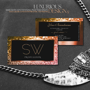 Luxurisch zwart Roos Gold Golden Glitter Monogram Visitekaartje