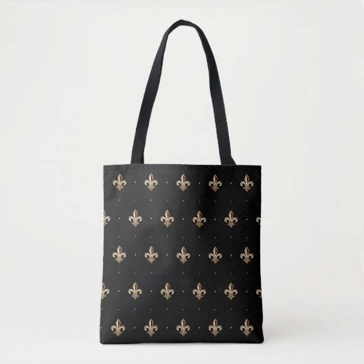 Luxurische Gold Fleur de Lis Pattern Black Draagtas (Voorkant)
