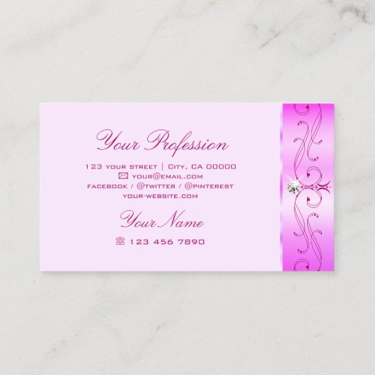 Luxurische roze Ornamenten Mousserende diamanten Visitekaartje (Achterkant)