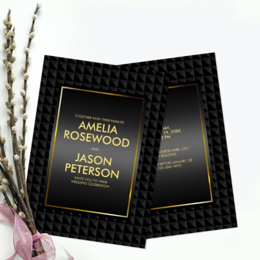 Luxurous Black Polygon Shape Pattern Weddenschap Kaart