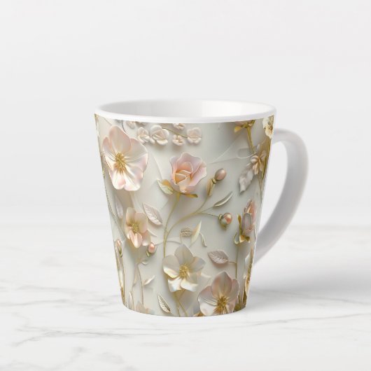Luxury 3D Embossed Floral Gold Foil Elegant  Latte Mok (Rechterhoek)