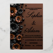 Luxury 3D Floral Bronze & Black Wedding Invitation (Recto)