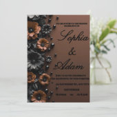 Luxury 3D Floral Bronze & Black Wedding Invitation (Debout devant)