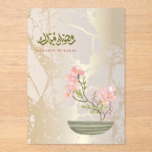 Luxury Acrylic Ramadan Mubarak Card | Gold & Flora Acryl Uitnodigingen (Voorkant)
