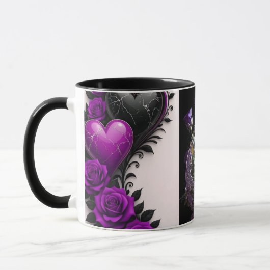 Luxury Amethyst Heart and Purple Roses Coffee Mug (Gauche)