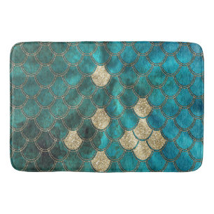Luxury Aqua Green Mermaid Scales met Gold Glitter Badmat