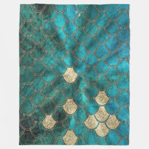 Luxury Aqua Green Mermaid Scales met Gold Glitter Fleece Deken